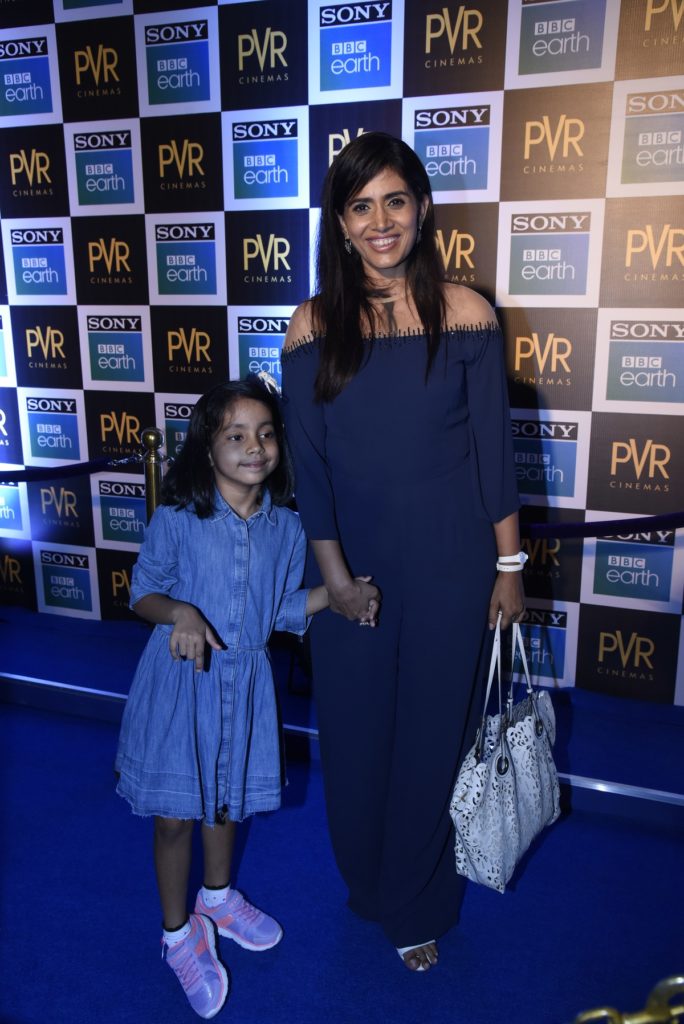 Sonali Kulkarni with her daughter at Sony BBC Earths first ever Blue Carpet Premiere of Blue Planet II
