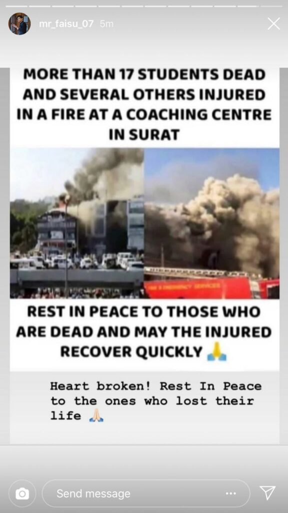 #SuratFireTragedy: Faisu shares his condolences 1