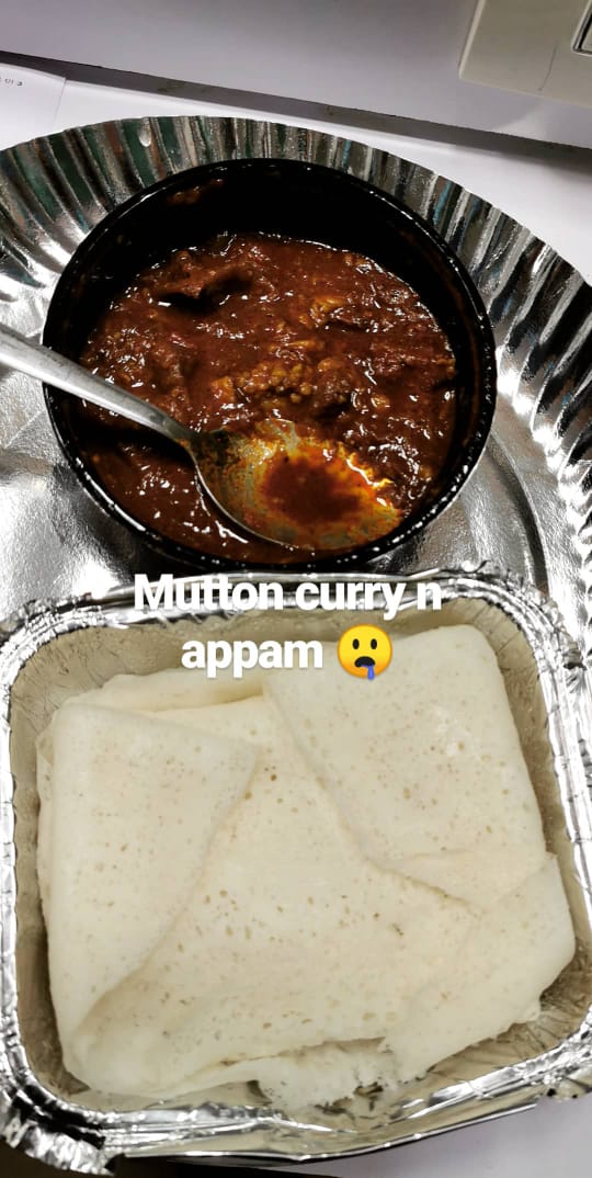 Erica Fernandes enjoys a delicious meal of mutton curry and appam 1