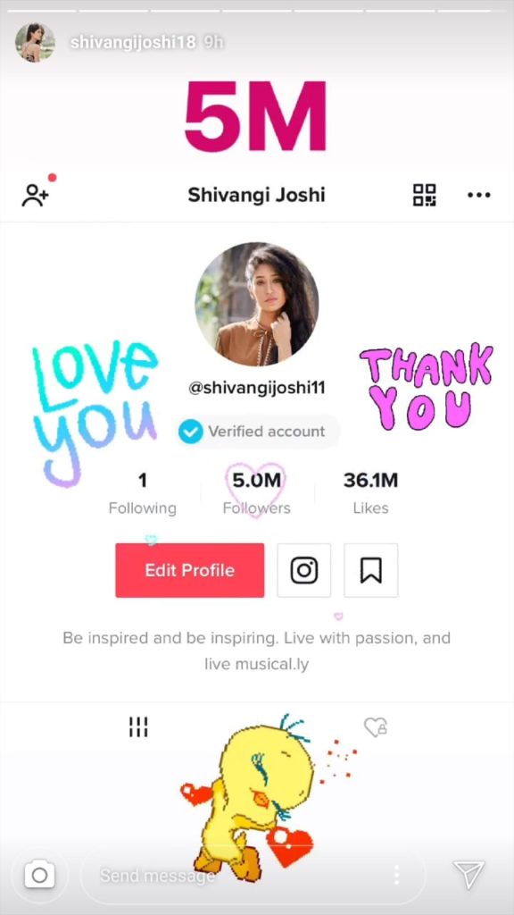 Shivangi Joshi completes 5 million followers on TikTok