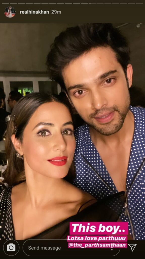 Hina Khan's lovey dovey message for Parth Samthaan