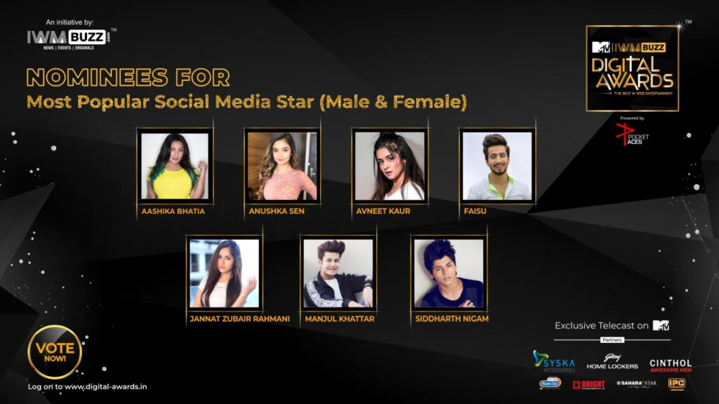 Vote Now: Most Popular Social Media Star (Male & Female)? Aashika Bhatia, Anushka Sen, Avneet Kaur, Faisu, Jannat Zubair Rahmani, Manjul Khattar, Siddharth Nigam 1