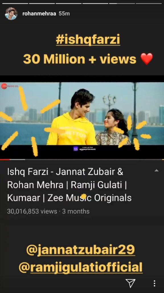 Jannat Zubair's music video for Ishq Farzi hits the sweet spot - 30 million YouTube views