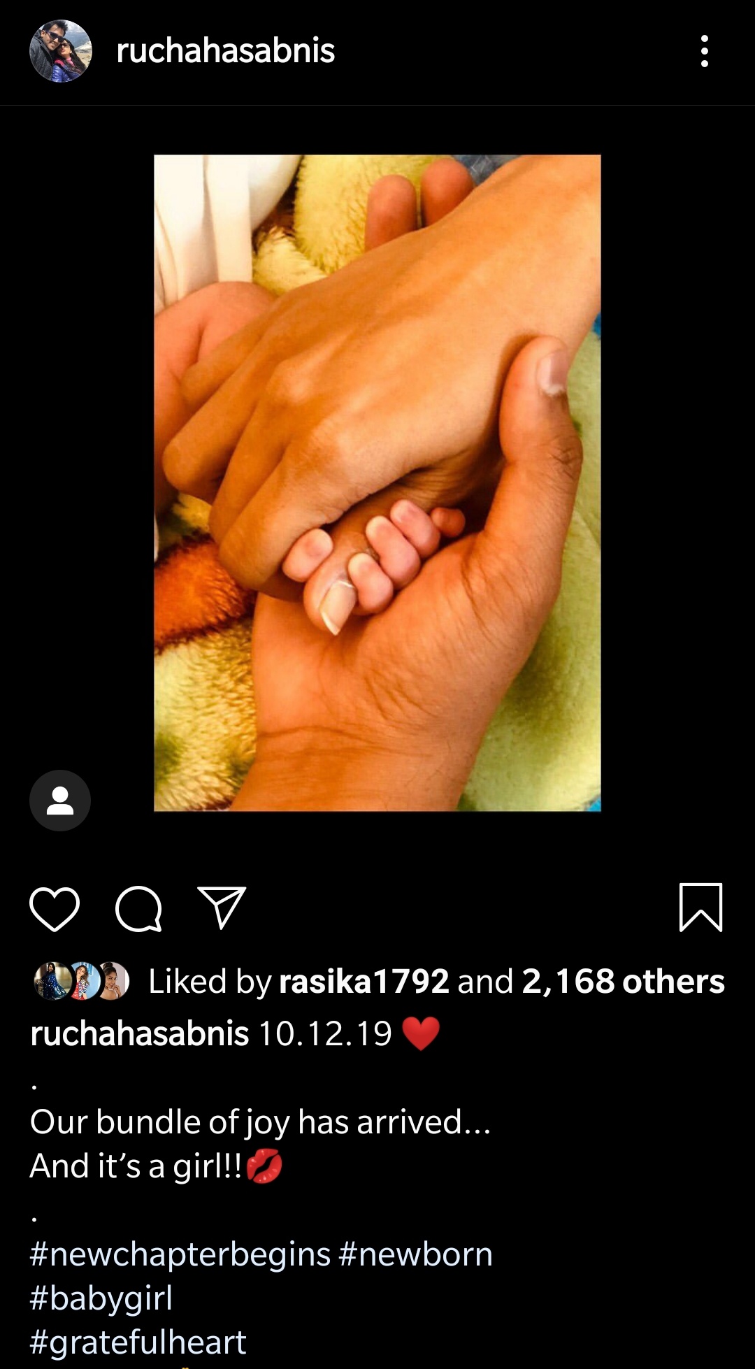 Saath Nibhaana Saathiya fame Richa Hasabnis blessed with a baby girl 1