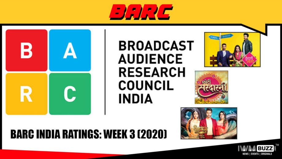 BARC India Ratings: Week 3 (2020); Kundali Bhagya, Choti Sardarni and Naagin Bhagya Ka Zehrila Khel are top 3