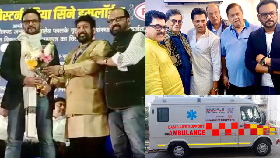 Rahul Kumar Tewary hands over a fully equipped Cardiac Ambulance to the Federation of Western India Cine Employees