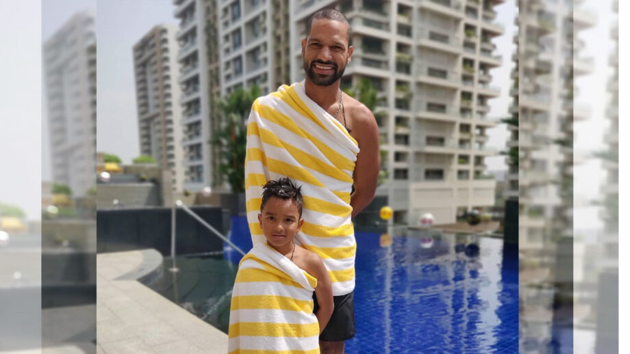 Shikhar Dhawan's cute towel dance and pose with his adorable son