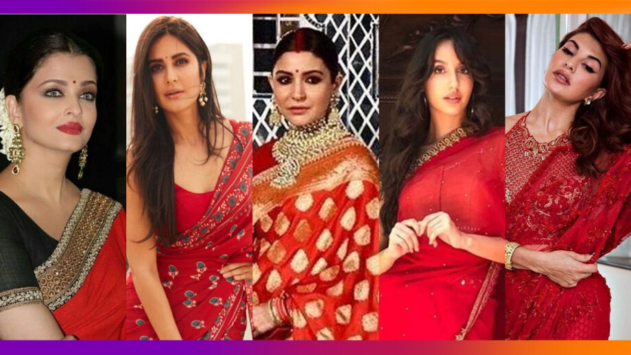 Aishwarya Rai Bachchan, Katrina Kaif, Anushka Sharma, Nora Fatehi, Jacqueline Fernandez: Bollywood Actresses Who Stole Heart In Red Saree 4