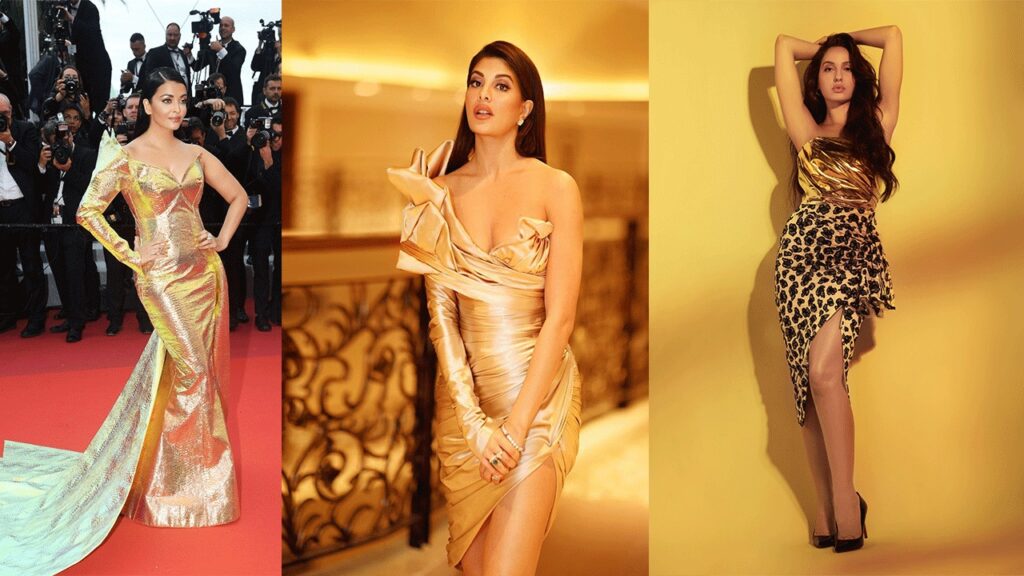 Aishwarya Rai Bachchan, Jacqueline Fernandez, And Nora Fatehi Spice Up Their Party Wardrobe With Golden Outfits! 7