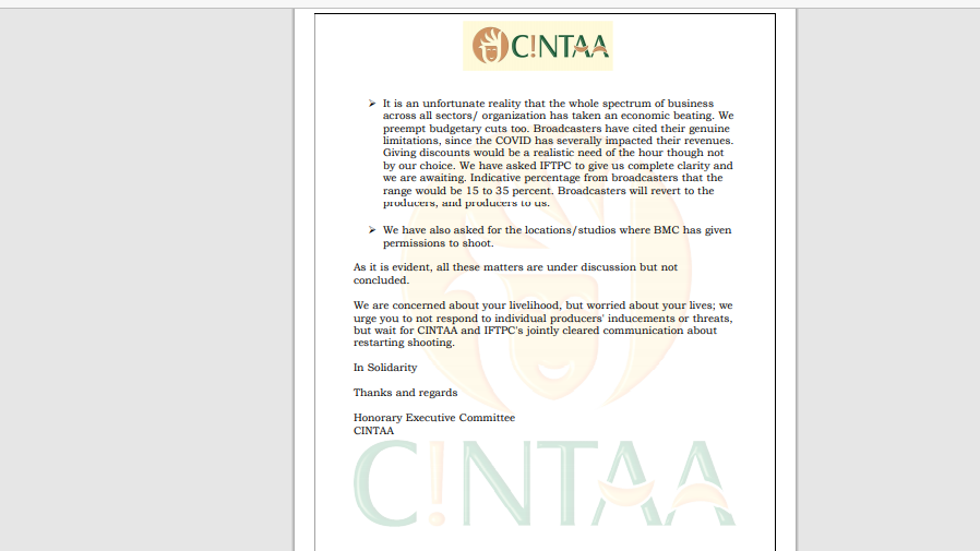Check out: CINTAA shoot resumption structure and details 1