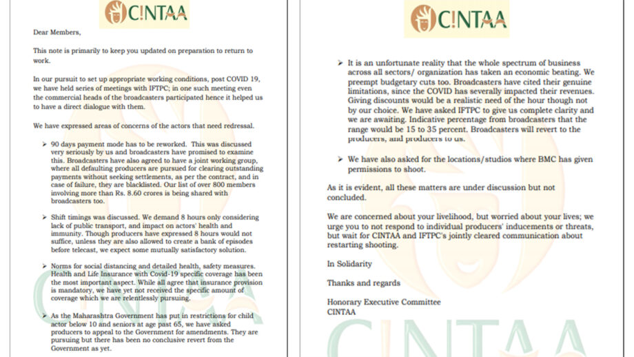 Check out: CINTAA shoot resumption structure and details 2