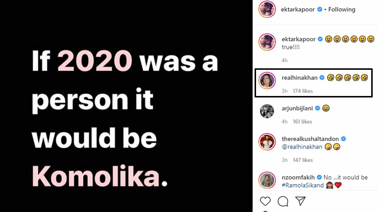 Ekta Kapoor shares post saying year 2020 is like Komolika, Hina Khan can’t stop laughing