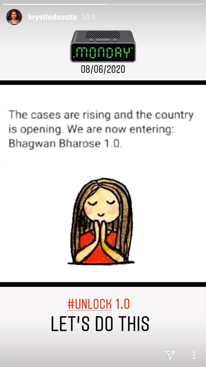 Krystle D’Souza shares funny post on lockdown opening, says ‘Bhagwan Bharose’ 1