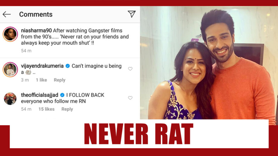 Naagin fun: Nia Sharma posts ‘never rat on your friends’, Vijayendra Kumeria’s reponse wins love of fans 1
