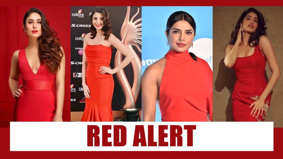 Red Alert: Glam Look of Kareena Kapoor Khan, Priyanka Chopra Jonas, Janhvi Kapoor, & Anushka Sharma