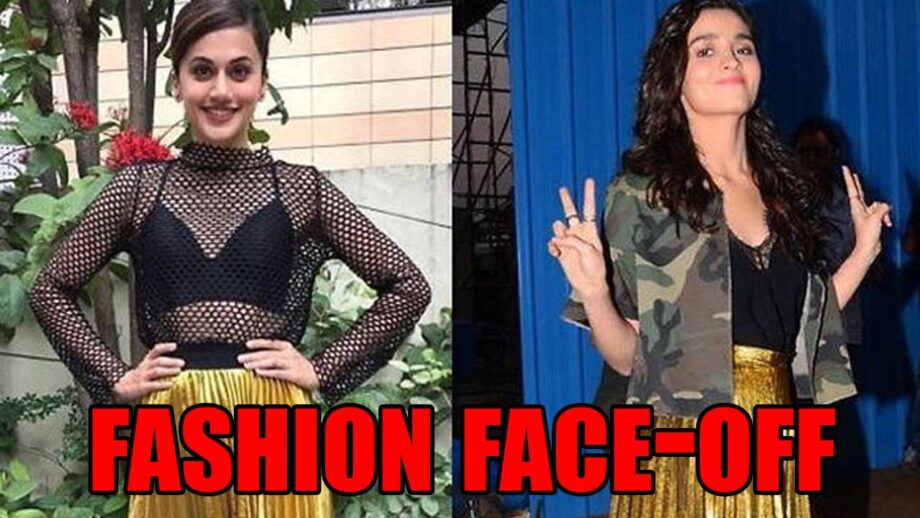 Taapsee Pannu VS Alia Bhatt In Metallic Gold Accord Pleated Skirt; Who Wore It Better? 1