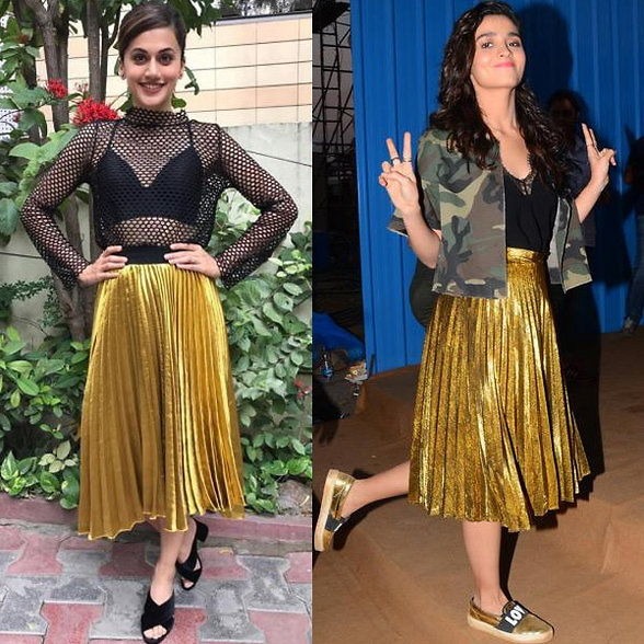 Taapsee Pannu VS Alia Bhatt In Metallic Gold Accord Pleated Skirt; Who Wore It Better?