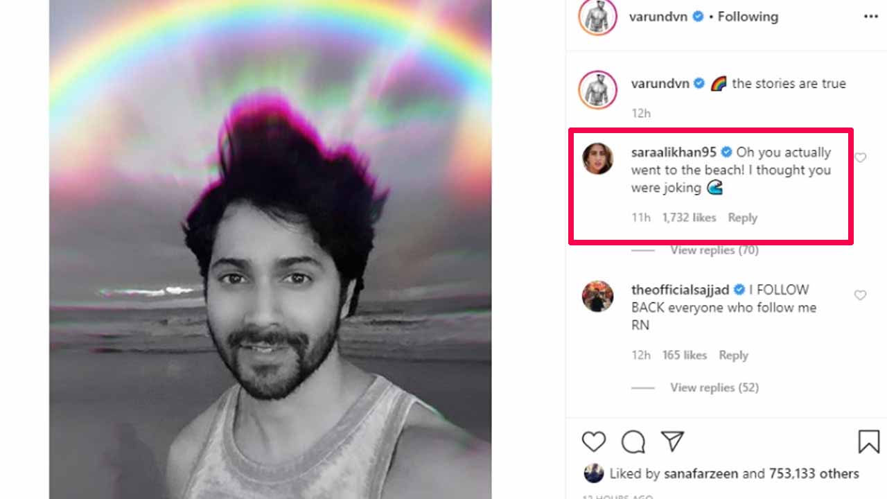 Varun Dhawan shares rainbow beach picture, 'surprised' Sara Ali Khan comments in awe