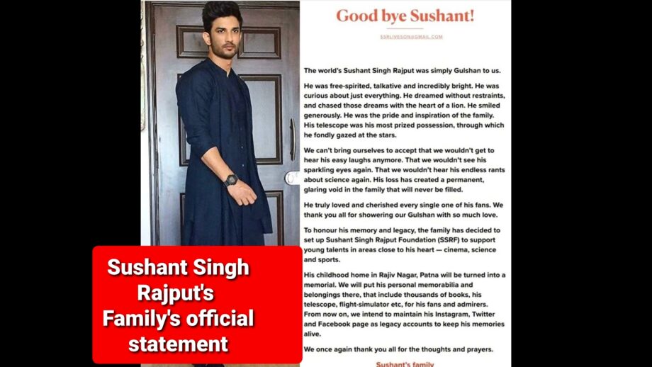 We can't bring ourselves to accept that we woundn't get to hear his easy laughs anymore: Sushant Singh Rajput's family's official statement 1