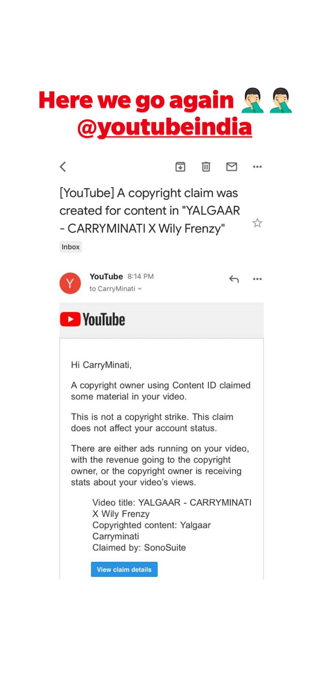 CarryMinati gets a copyright claim on Yalgaar video