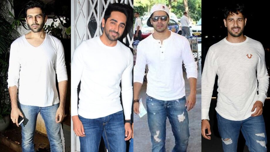 Kartik Aaryan, Ayushmann Khurrana, Varun Dhawan & Sidharth Malhotra: Who's the best in white tee and blue jeans? 4
