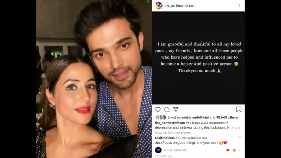 Kasautii Zindagii Kay Parth Samthaan posts he was ‘depressed’ and ‘sad’ during lockdown, Hina Khan comments 2
