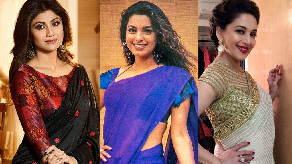 Shilpa Shetty, Juhi Chawla, Madhuri Dixit In Satin Silk Saree To Make Every Occasion Special 9