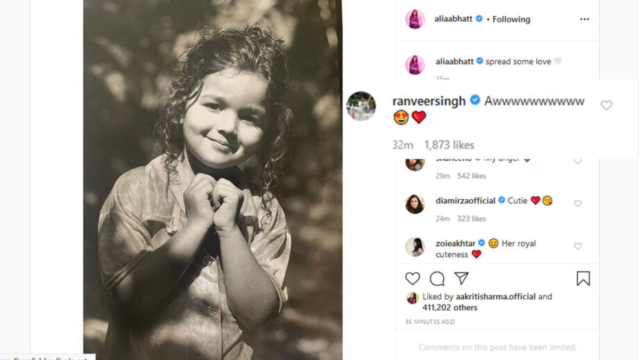 Spread some love, says Aia Bhatt as she shares rare adorable throwback childhood picture, Ranveer Singh comments