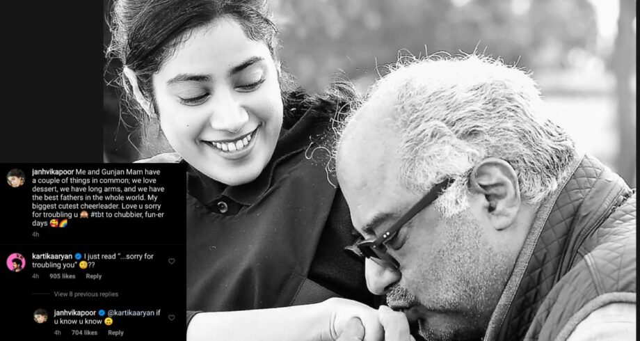 Janhvi Kapoor posts an adorable photo with her father, Kartik Aaryan's teasing comment wins the internet