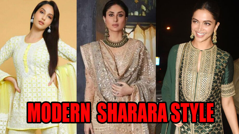 Modern Sharara Style: Nora Fatehi, Kareena Kapoor And Deepika Padukone Looking Like A Gleam Of Sunshine 3