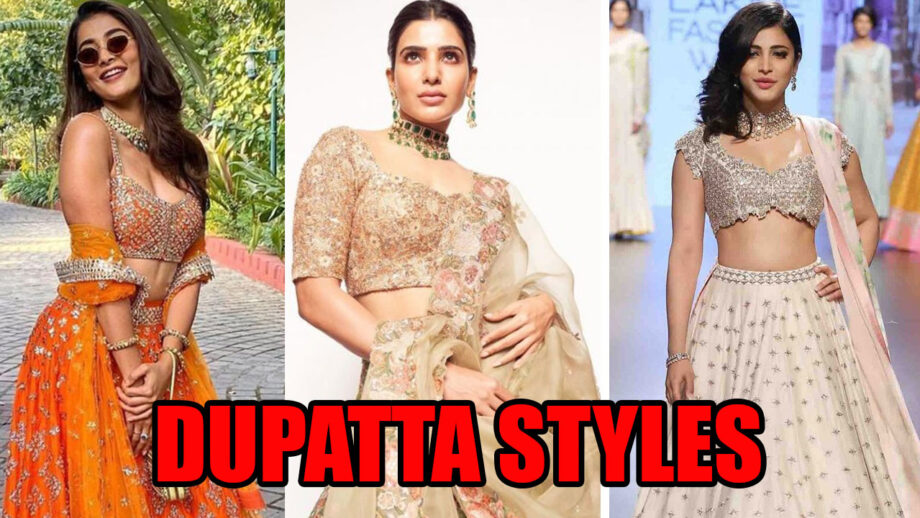 Pooja Hegde, Samantha Akkineni, Shruti Haasan: Stylish Lehenga Dupatta Draping Styles For You To Pick From 6