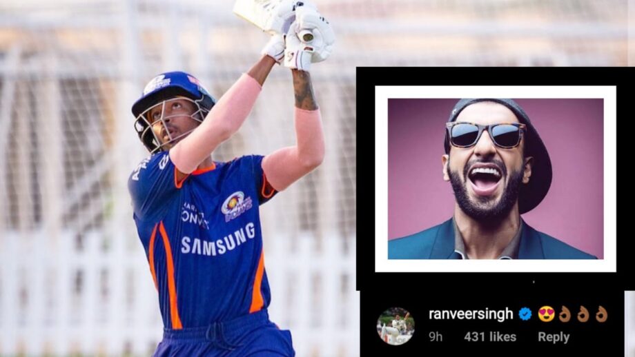 Hardik Pandya flaunts his six hitting skills during IPL net session, Ranveer Singh loves it