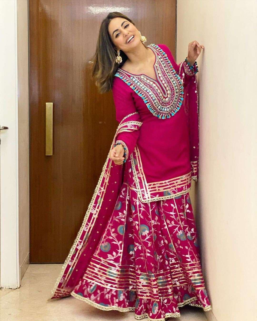 Hina Khan's Pink Modern Floral Sharara Suit Is An Ethnic Inspiration For Every Girl 4