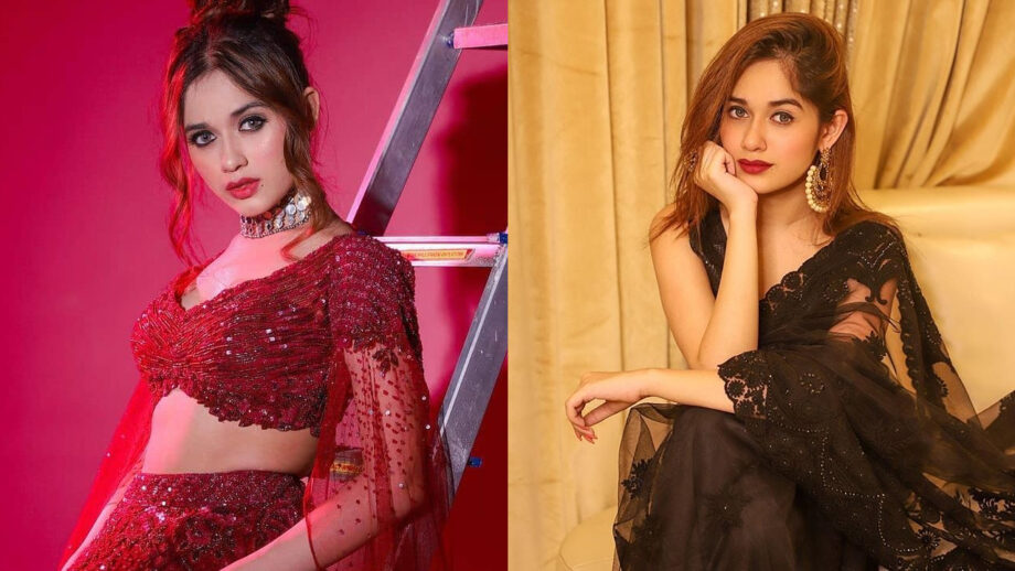 Jannat Zubair In Black Saree or Red Lehenga: The Best Embellished Shimmer Net Outfit 4