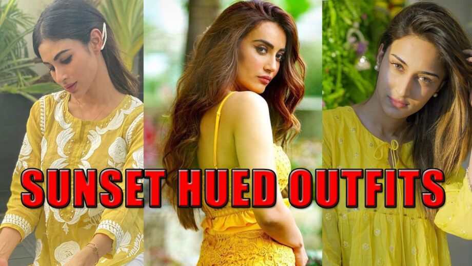 Sunset Hued Outfits Of Mouni Roy, Erica Fernandes, And Surbhi Jyoti 