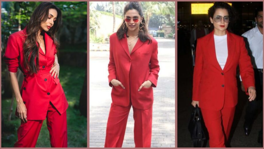 Deepika Padukone, Kangana Ranaut, Or Malaika Arora: Which Diva Has The Sexiest Looks In A Red Pantsuit?