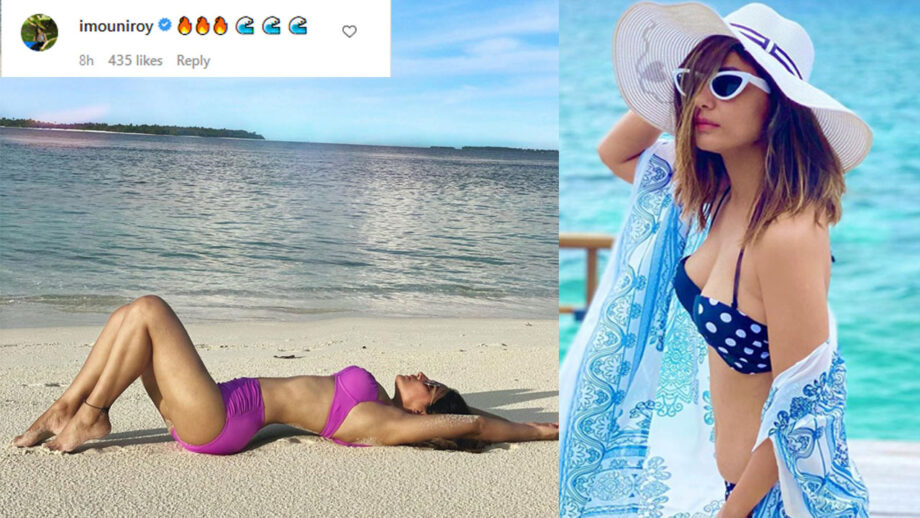 Hottie On The Beach: Hina Khan flaunts her bikini body, Mouni Roy loves it