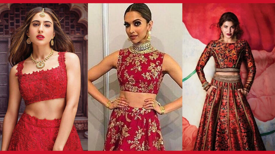 Sara Ali Khan, Deepika Padukone, Or Jacqueline Fernandez: Bollywood Diva Who Looked Super Hot In Red Lehenga 4