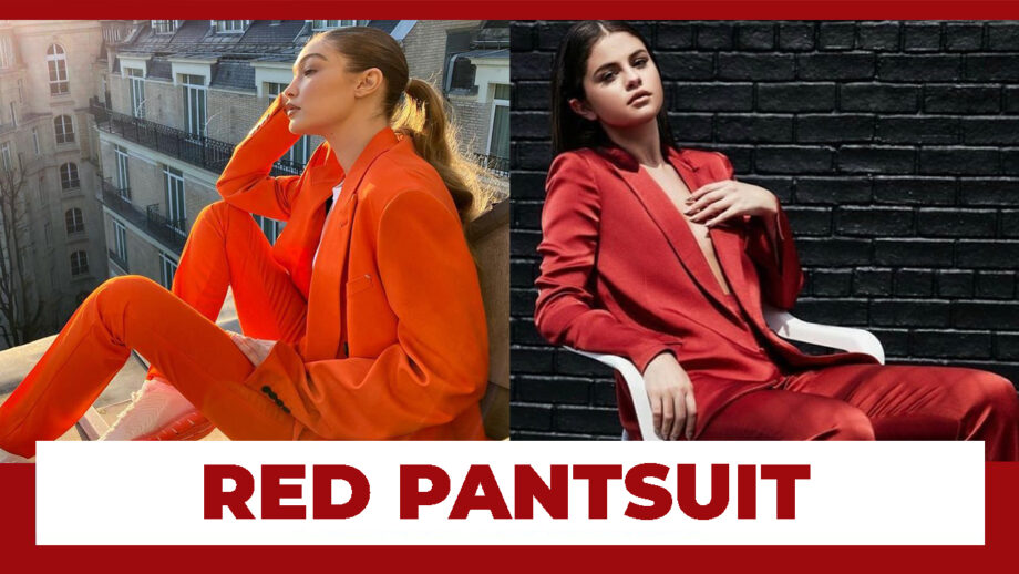 Take Cues From Gigi Hadid & Selena Gomez On How To Perfectly Style Your Red Pantsuit
