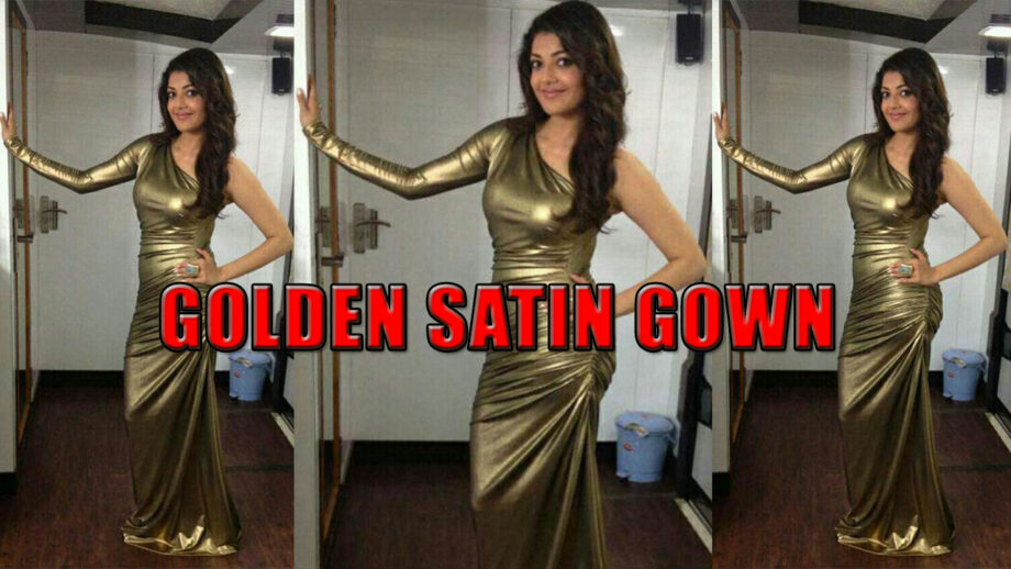 Kajal Aggarwal Looking Absolutely Flawless In Golden Satin Gown 1