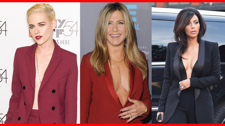 Kristen Stewart, Jennifer Aniston To Kim Kardashian: Actresses Who Went With Only Blazer & No Shirt Look