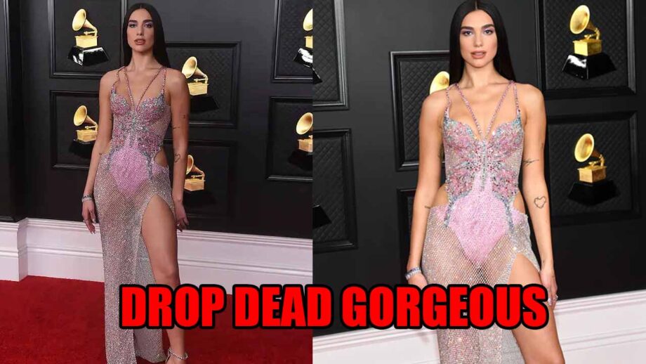 Dua Lipa Looking Drop Dead Gorgeous In A Transparent Violet Shimmery Thigh Slit Gown 354429