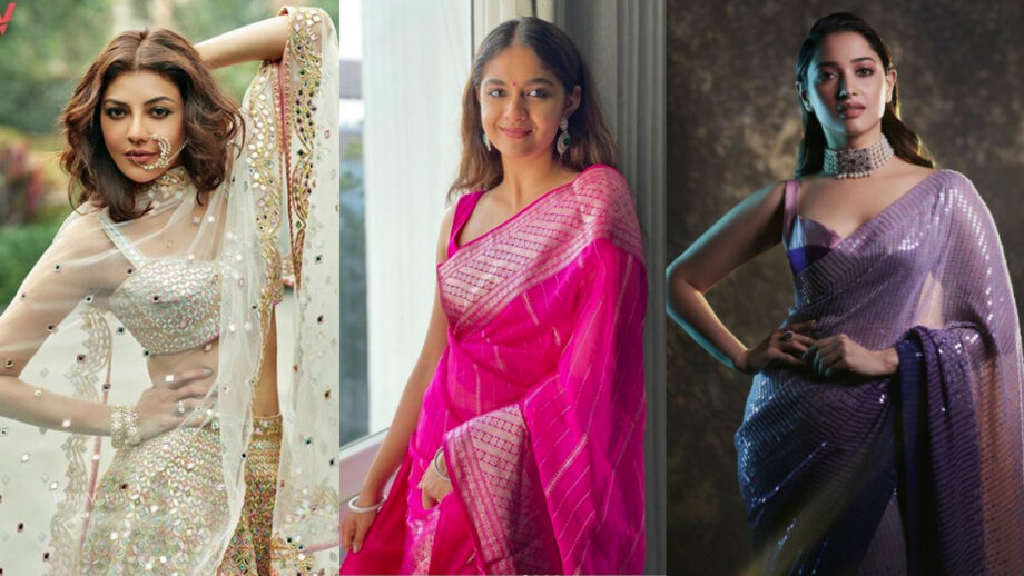 Tamannaah Bhatia Vs Keerthy Suresh Vs Kajal Aggarwal: Which actress looks most fashionable in embellished designer shimmery saree look? 334649