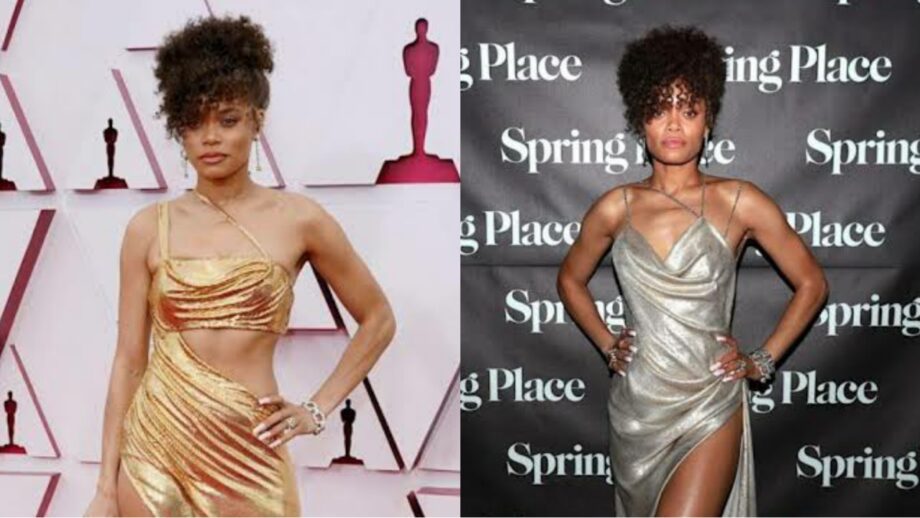 Andra Day In Golden Thigh Dress Vs In Grey High-Slit Dress: Which Look Of Her Made You Sweat?