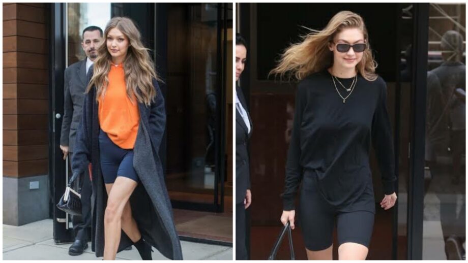 Gigi Hadid In Cycling Shorts With White T-Shirt Teamed With Suit Coat, Did You Like This Style? 381762
