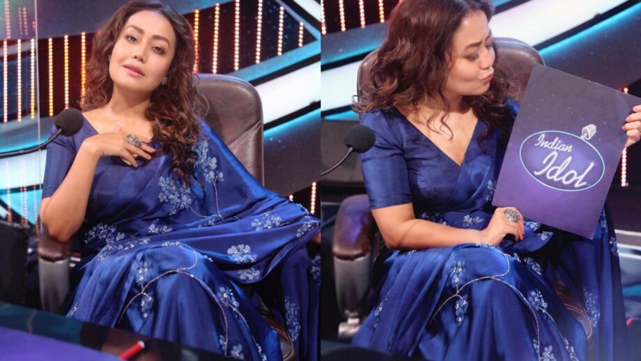 Neha Kakkar Looks Gorgeous In Blue Saree At Indian Idol Set 376997