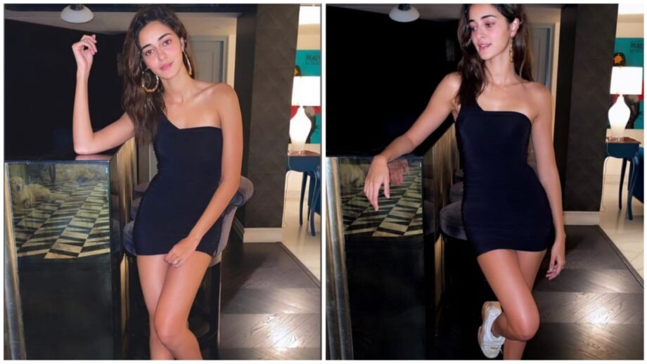 One-Shouldered Mini Black Dress With White Shoes, Ananya Panday Looks ...