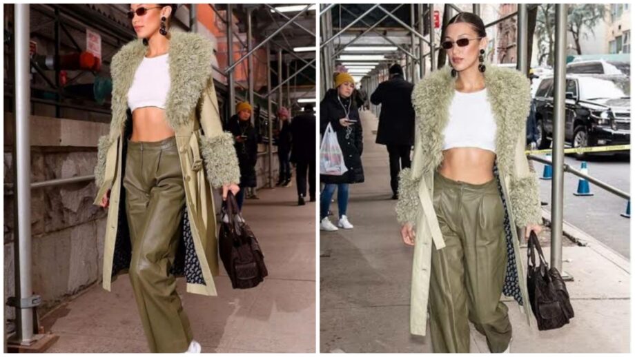 See How Bella Hadid Perfectly Paired Her Outfits With Green Long Coat 365562