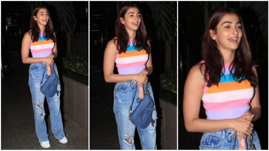Spotting Alert! Pooja Hegde Was Spotted At Mumbai Airport Wearing A Cute  Colourful Striped Crop Top