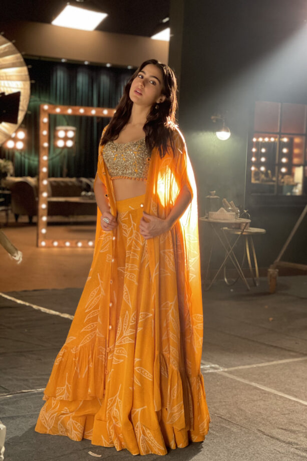 A Peek At Sara Ali Khan Inspired Perfect Orange Lehenga For Your Bridesmaid  Look | IWMBuzz